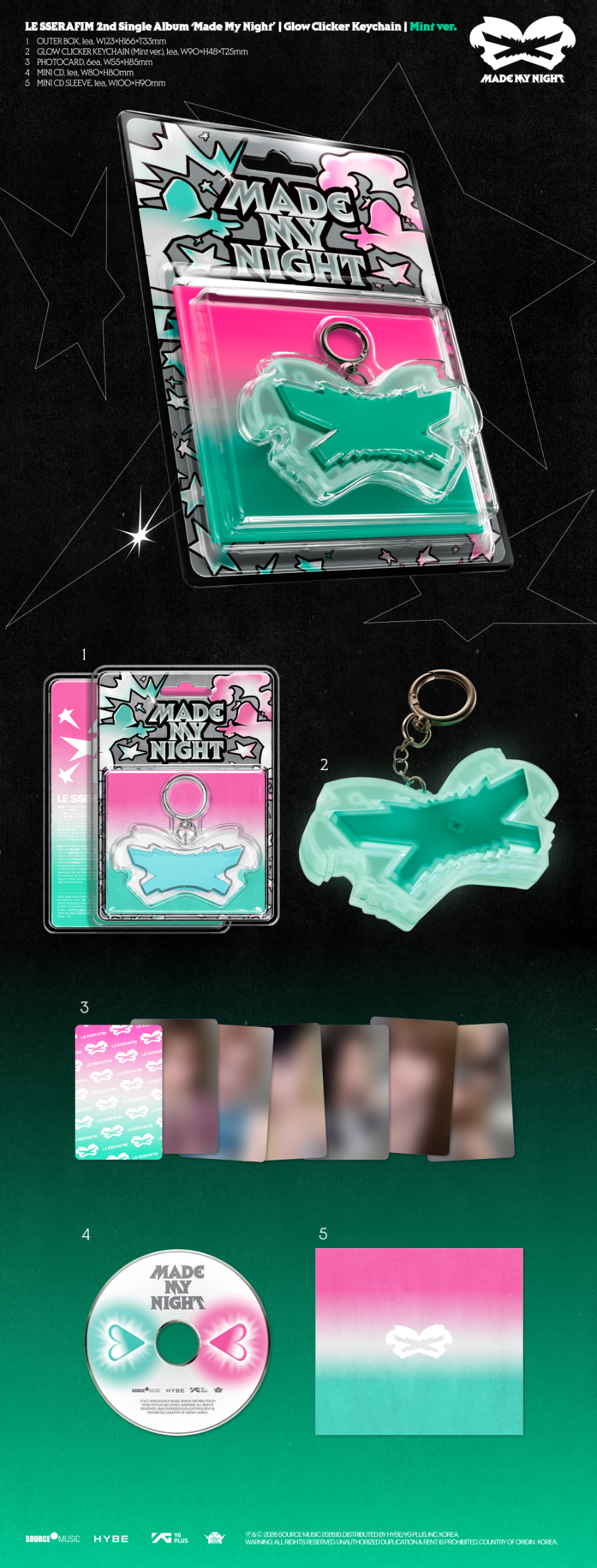 LE SSERAFIM - 2nd Single Album 'Made My Night' Glow Clicker Keychain (Mint ver.)