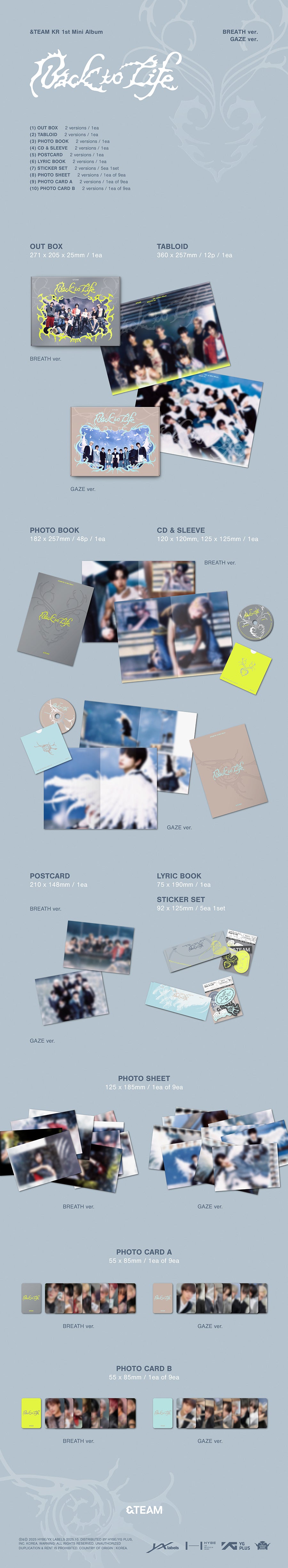 &TEAM - 1st Mini Album 'Back to Life' - BREATH ver. / GAZE ver.